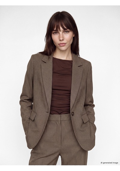 Lcw Vision Kahverengi Ekose Kadın Blazer Ceket