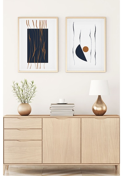 Huhuli Ahşap Çerçeveli Modern Tablo Seti Huhu108
