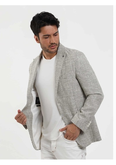 Dufy Yeşil Erkek Slim Fit Pitikare Desenli Sivri Yaka Casual Ceket - 104436-yesıl Yeşil