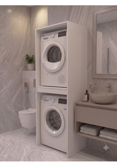 Netto Çamaşır & Kurutma Makine Dolabı Çok Amaçlı Dolap Banyo Dolabı Beyaz