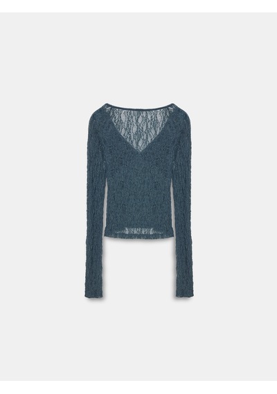 Dilvin 32625 Dantel Şerit Detaylı Top-indigo İndigo