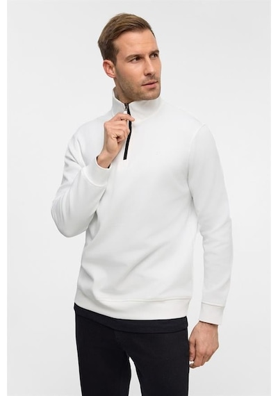 Süvari Beyaz Regular Düz Yarım Balıkçı Yaka Sweatshirt Beyaz