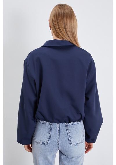 Fullamoda Fermuarlı Polo Yaka Bomber Ceket Lacivert
