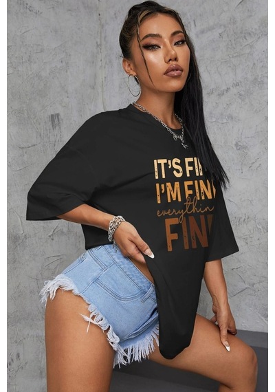 Unisex Fine Baskılı Kısa Kol T-shirt SIYAH