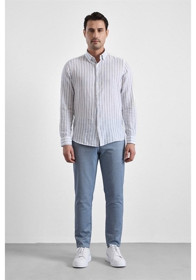 Süvari Lacivert Slim Düğmeli Yaka Casual Gömlek Sgm1008400005-m09