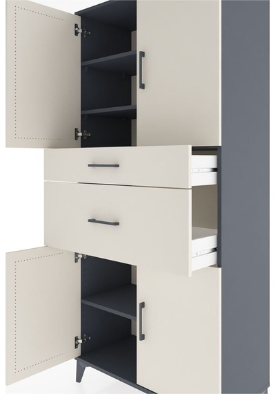 Hyperion Dolap 4 Raflı 2 Çekmeceli 4 Kapaklı 88x44x195 Antrasit-aytaşı Antrasit