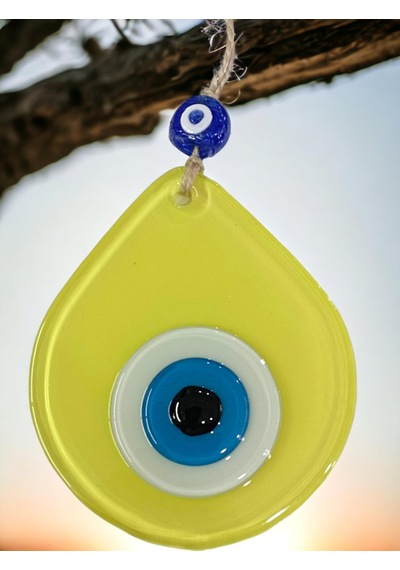 Mini Sarı Damla Desen Nazar Boncuklu Duvar Dekoru Cam Duvar Süsü