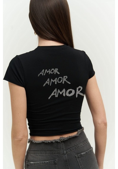 Mai Collection 2734 - El Amor Siyah Penye Crop Mor - Siyah