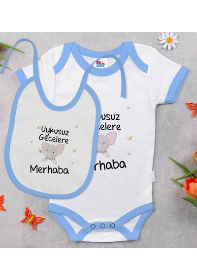 Bk Kids Uykusuz Gecelere Merhaba Tasarımlı Mavi Bebek Body Zıbın Çok Renkli