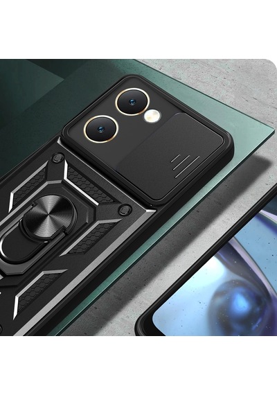 Vivo Y18 Kılıf Magnetik Standlı Kamera Korumalı Zore Sürgülü Vega Kapak