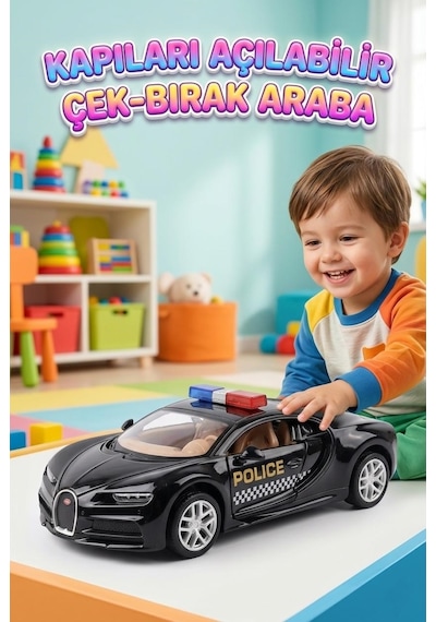 Süper Sport Siyah Polis Arabası Kapıları Açılabilir Çek Bırak Model Siyah