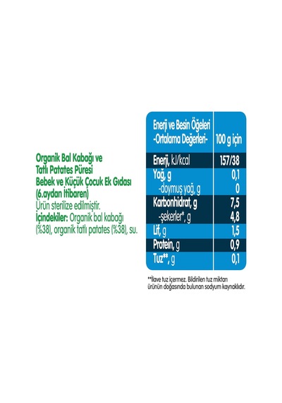 Organik Bal Kabağı Ve Tatlı Patates Püresi 125 Gram X 6