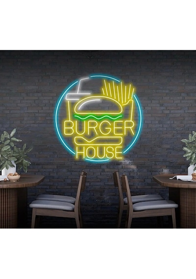Burger House Yazılı Ve Şekilli Neon Tabela Sarı
