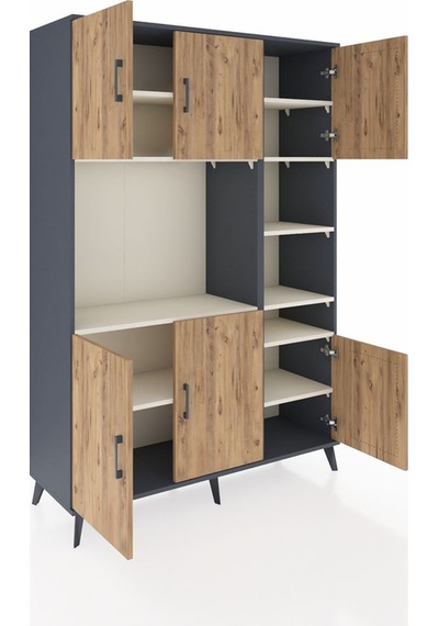Hyperion Dolap 10 Raflı 6 Kapaklı 132x44x195 Antrasit-çam/aytaşı Antrasit