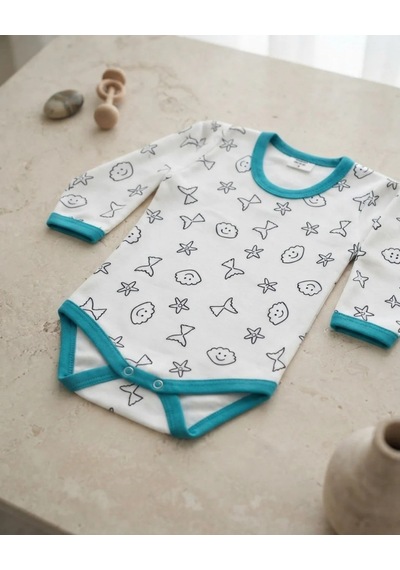 İrem Bebe Unisex Turkuaz Detaylı Kışlık Bebek Body
