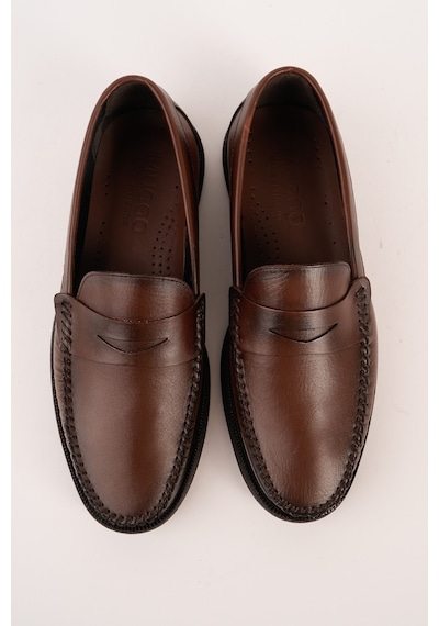 Muggo Gentz Hakiki Deri Rahat Taban Erkek Günlük Klasik Loafer Ayakkabı Kahverengi