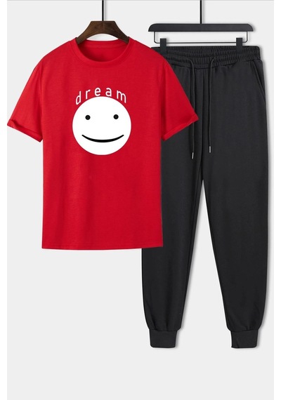 Uyguntarz Unisex Dream Baskılı 2'li Eşofman Takımı Kırmızı