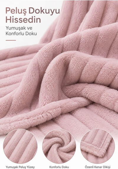 Tek Kişilik Peluş Tv Diz Battaniyesi 100x175 Cm Pudra