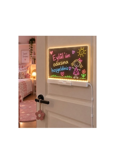 Led Işıklı Yazı Çizim Ve Boyama Tahtası 30x20 Cm 7 Renk Kalemli Silinebilir Usb Li Eğitici Çocuk Çizim Panosu Şeffaf