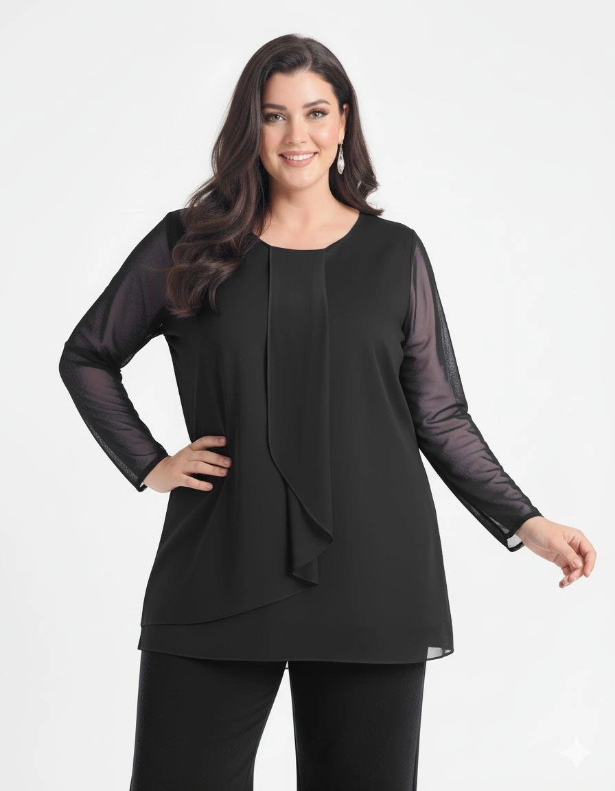 Lilas Xxl Büyük Beden Siyah Renkli Şifon Bluz Siyah