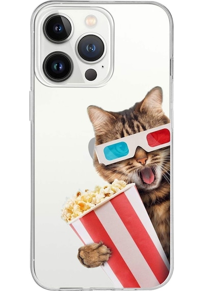 Apple Uyumlu iPhone 13 Pro Max İle 1mm Slim Fit Kedi 1 050b Baskılı Şeffaf Kılıf