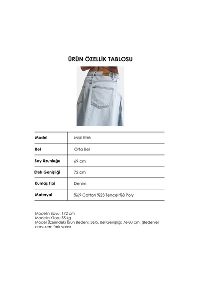 it's basic Kadın Ice 4s6-3 Midi Boy Asimetrik Kesim Tasarım Denim Etek Ice Rengi