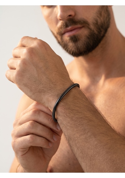 Spiral Örgü Erkek Çelik Zincir Hediye Maskülen Bileklik 6mm 01891 Siyah