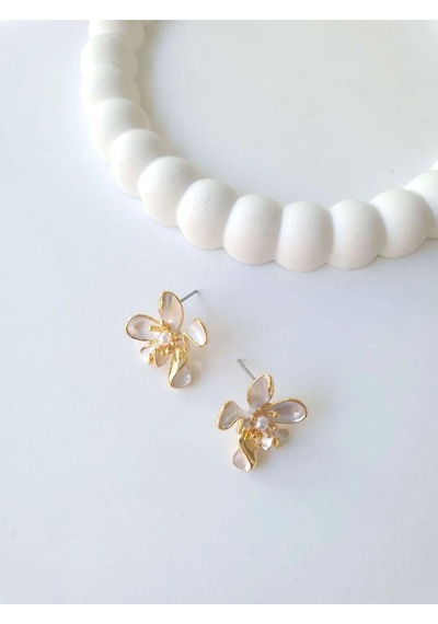 Çelik Gold Incili Çiçek Kadın Küpe - Blossom Sevgiliye Hediye Altın
