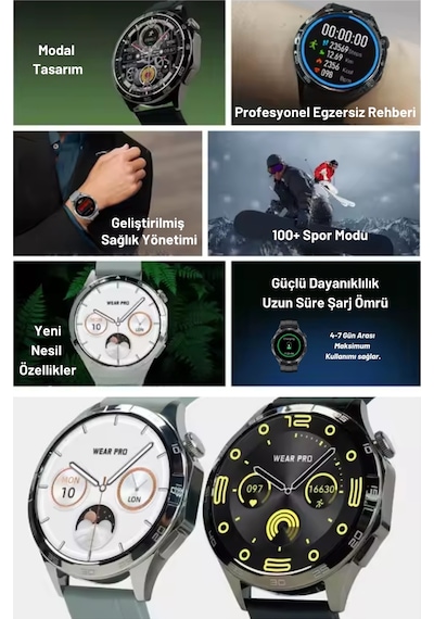 Wearfitpro Gt4 Watch Yuvarlak Amoled Ekran Yeni Nesil Özelliklere Sahip Akıllı Saat Siyah