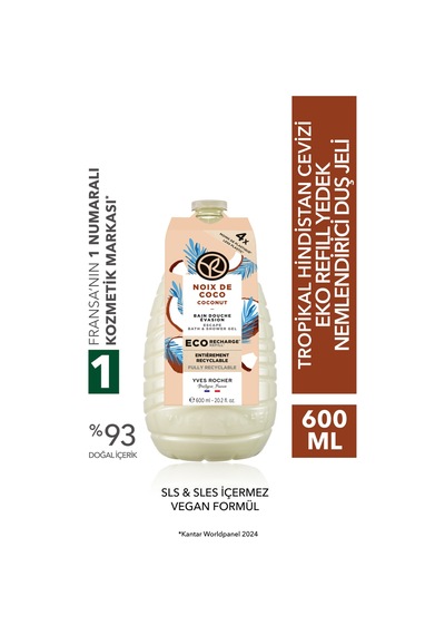 Yves Rocher Eko Refill Yedek Duş Jeli-nemlendirici Tropikal Hindistan Cevizi- Sls,sles İçermez,vegan- 600ml Diğer