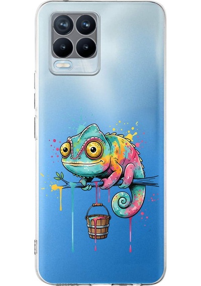 Realme 8 Pro İle Uyumlu Splash Bukalemun Tasarımlı Şeffaf Silikon Kılıf Şeffaf