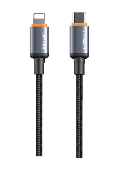 Lenyes LC528 Type-C To Lightning 27W Hızlı Şarj Özellikli Örgülü Data Ve Şarj Kablosu 1 M Siyah