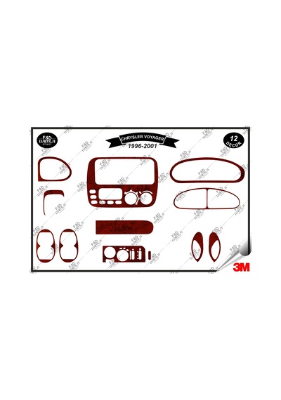 Chrysler Voyager 1996-2001 Torpido Konsol Trim Göğüs Maun Kaplama Set 12 Parça Maun