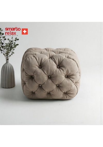 Smarto Relax Swiss Style Puf Zinal Ayaksız Kapitoneli Kare 45x45 Cm Baby Face Dekoratif Kapitoneli Dekoratif Puf Gri Bej