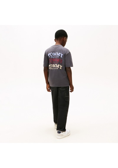 Tommy Hilfiger Washed Faded Graphic Çocuk Gri T-shirt Kb0kb10056 Gri