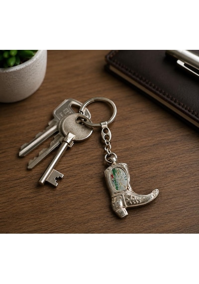 Metal Anahtarlık Araba Ev Ofis Anahtarı Çanta Aksesuarı Western Kovboy Çizme Figürlü 12 Cm