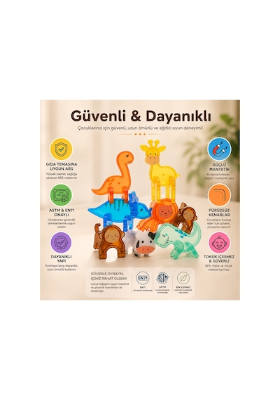 Hayvan Figürleri Manyetik Oyuncak Ve Stem Destekli Eğitici Oyun Seti