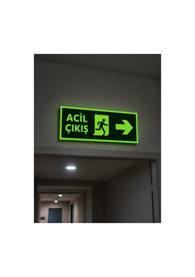 Fosforlu Acil Çıkış Sağ Yön Levhası 12x25 Cm Fosforlu Fotolümen Pvc İkaz Tabelası