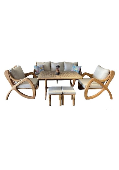 Violet Ahşap Bahçe Koltuk Kestane Ağacı 3+1+1 Koltuk Masa Ve Puf