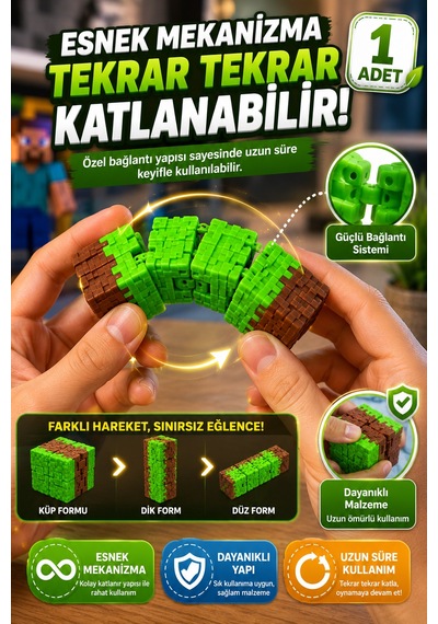 Çimen Desenli Infinity Cube Sonsuz Küp Hareketli Stres Küpü Katlanabilir Fidget Oyuncak 1 Adet Tr