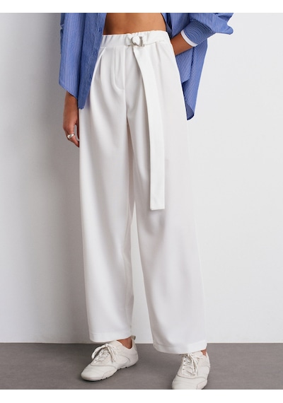 Dilvin 72189 Kemerli Pantolon-beyaz Beyaz