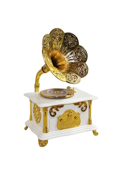 Gramofon Müzik Kutusu Beyaz 13x26cm