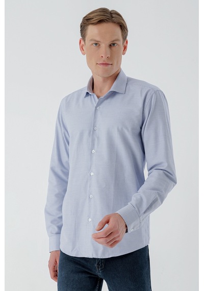 Morven Erkek Mavi Trend Baskılı Desenli İtalyan Yaka Slim Fit Gömlek 24mc004015300 Mavi