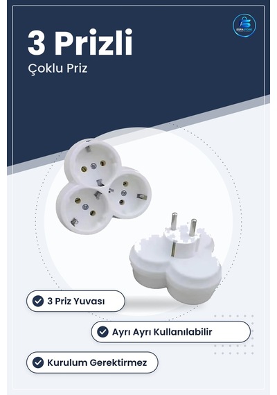 Grup Priz 3 Prizli Çoklu Adaptör Elektrik Çoklayıcı Ev Ve Ofis İç