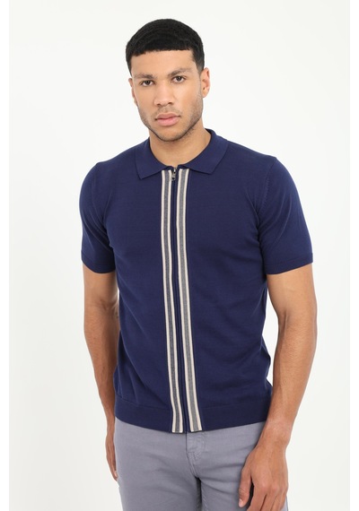 Dufy Erkek Slim Fit Fermuarlı Polo Yaka Lacivert Triko-18933