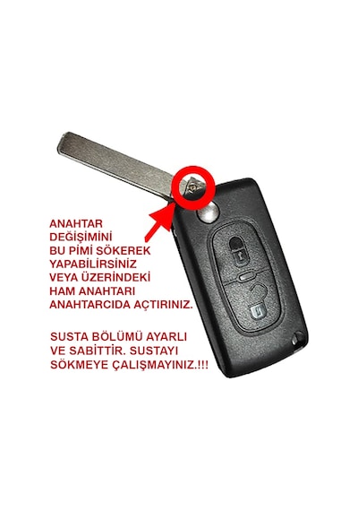 Peugeot Uyumlu 207 307 308 Citroen Uyumlu C3 C4 Anahtar Kumanda Kabı-Pil Yuvalı