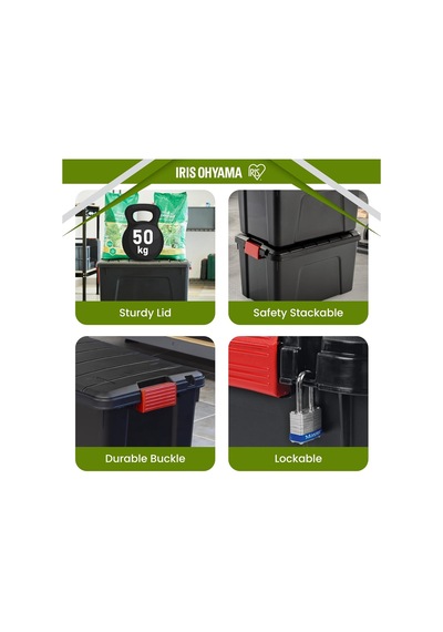 Iris Ohyama, Kapaklı Büyük Saklama Kutuları, Garaj Saklama Kutuları, Kapatma Klipsleri, 60l/3 Paket, Bpa İçermez, Diğer