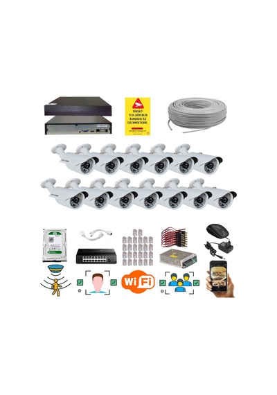 13 Kameralı Set - 5 Mp 1940p Sensör 6 Megapiksel Sony Lens Metal Kasa Ip Güvenlik Kamerası Seti