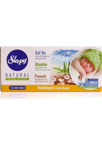 Mey İthalat Natural Yenidoğan Islak Mendil 12x40 480 Yaprak