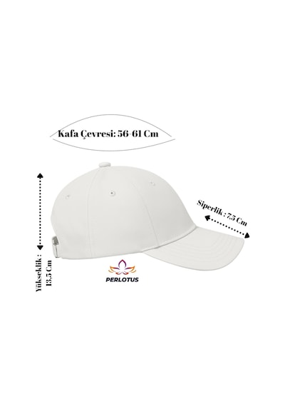 Perlotus Unisex Spor Kep Şapka Mikro Polyester Kumaş 6 Parça Ayarlanabilir Metal Tokalı Beyaz